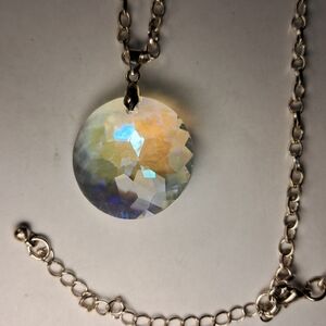 Iridescent Faceted Clear Crystal Teardrop Pendant (Goldtone)